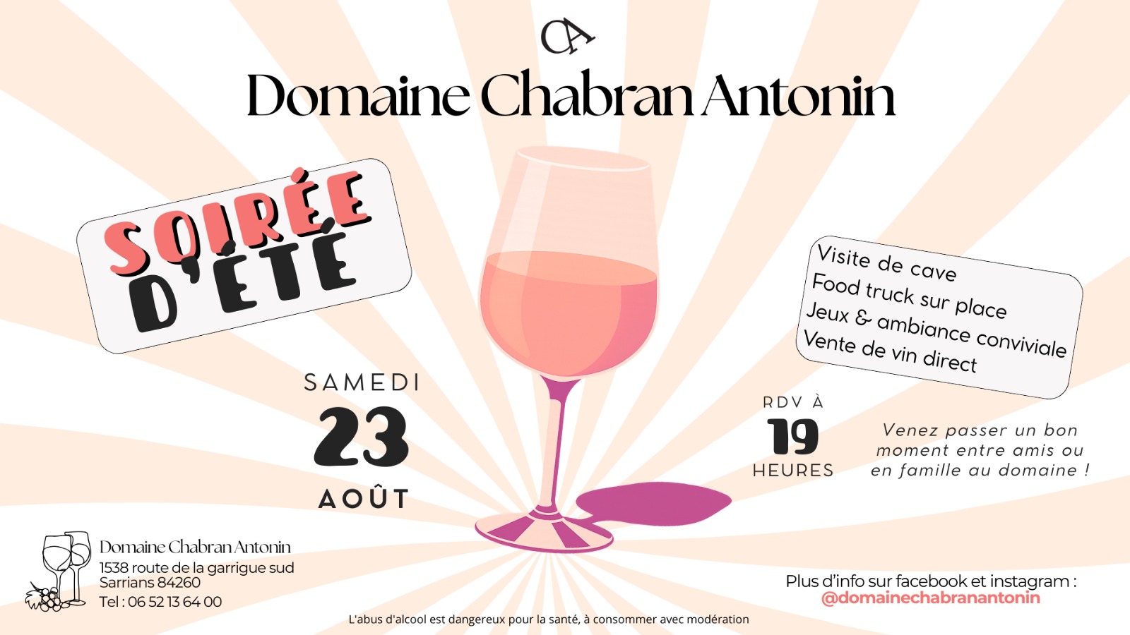 SOIREE D'ETE  AU DOMAINE CHABRAN ANTONIN LE 23 AOUT, SARRIANS